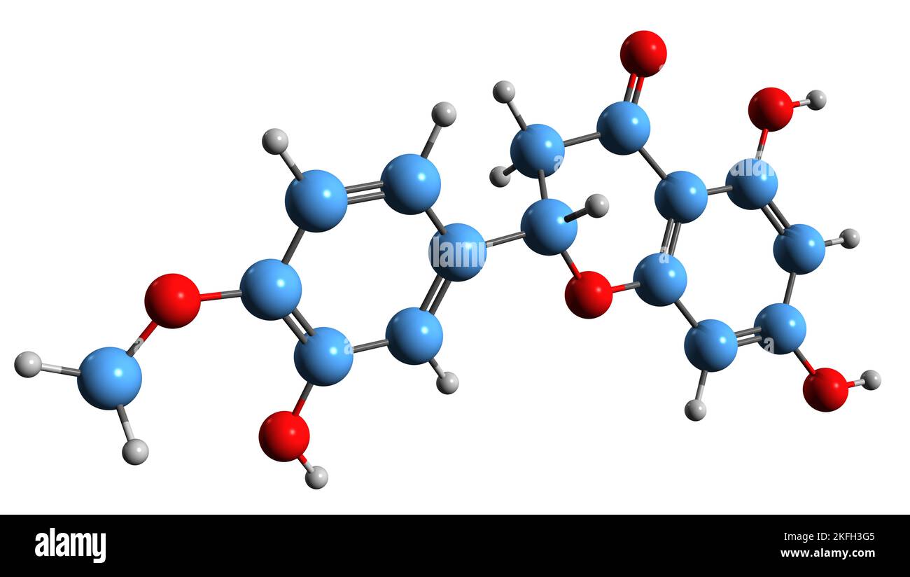 3D image of Hesperetin skeletal formula - molecular chemical structure of flavanon-glycoside isolated on white background Stock Photo