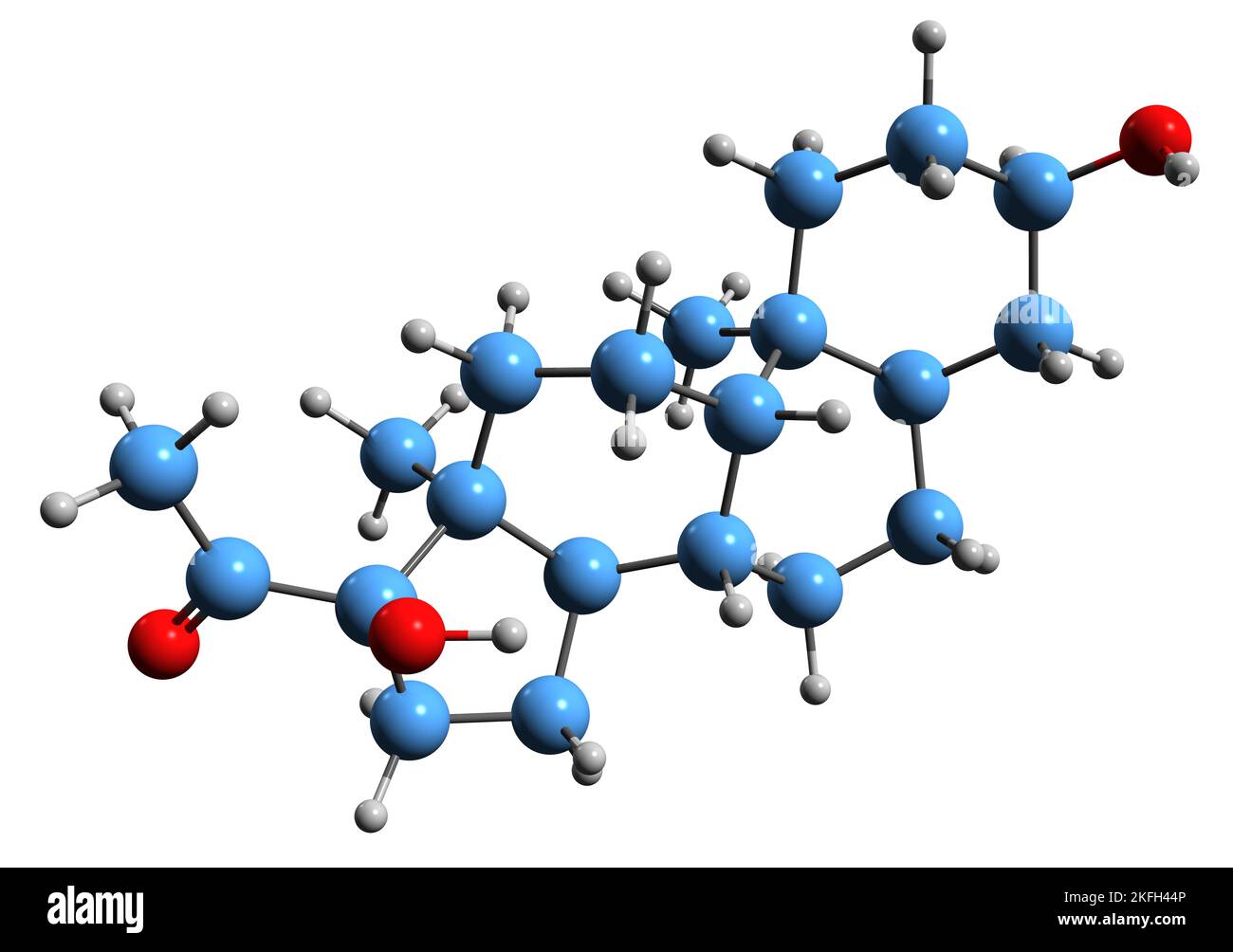 3D image of hydroxyallopregnanolone skeletal formula - molecular chemical structure of naturally occurring neurosteroid isolated on white background Stock Photo