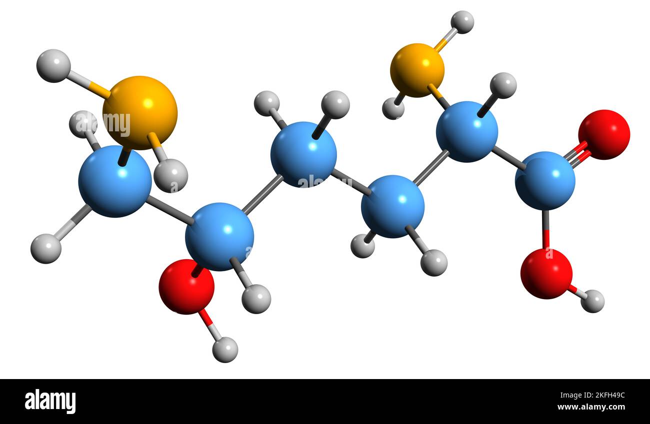 3D image of Hydroxylysine skeletal formula molecular chemical structure of amino acid isolated