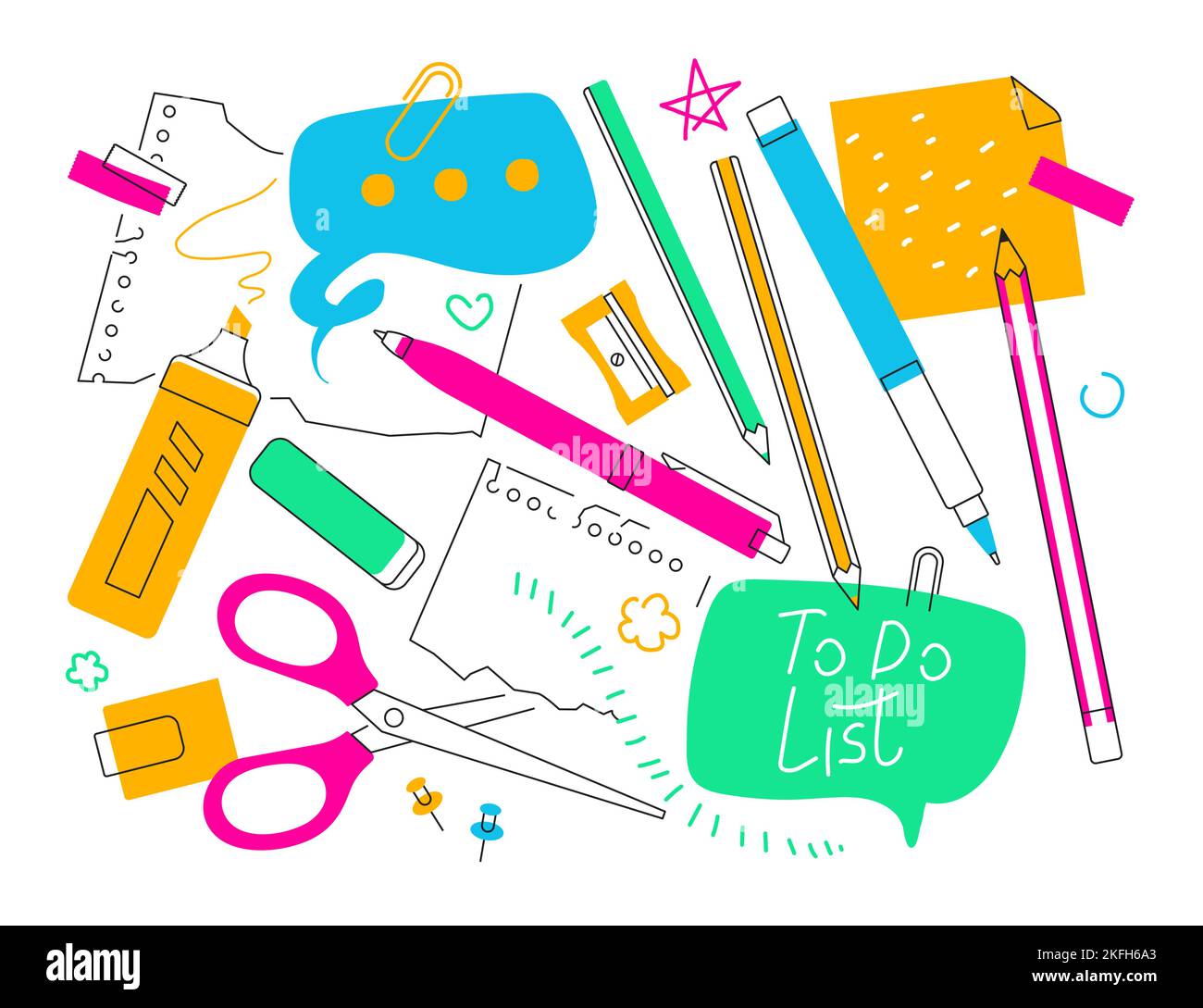 Stationery for education and office work - flat design style ...