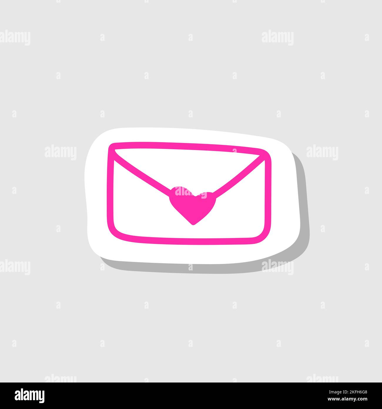 Hand drawn vector envelope sticker with heart shape signet. Pink ...