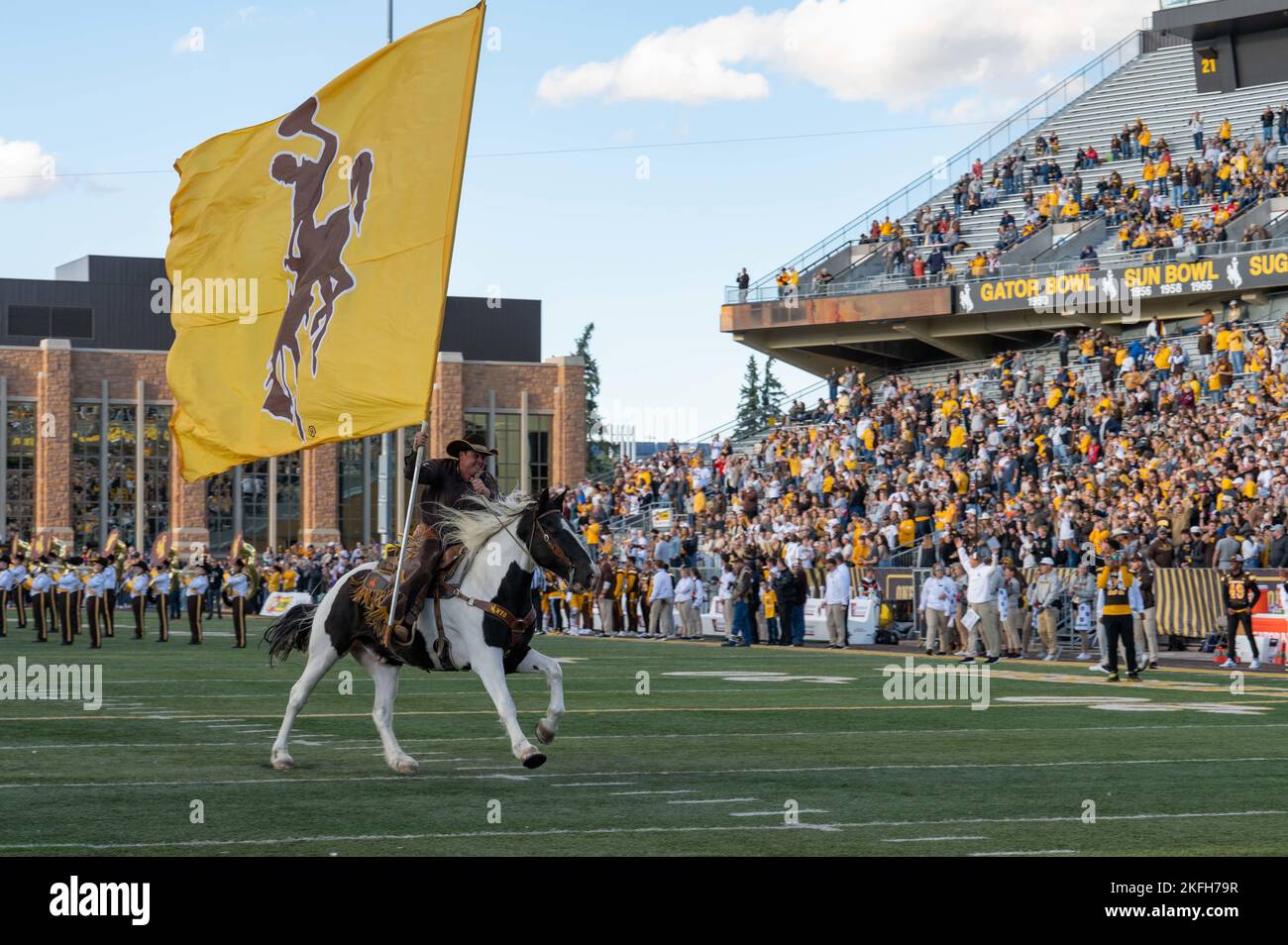 The University of Wyoming holds an opening ceremony for a football game