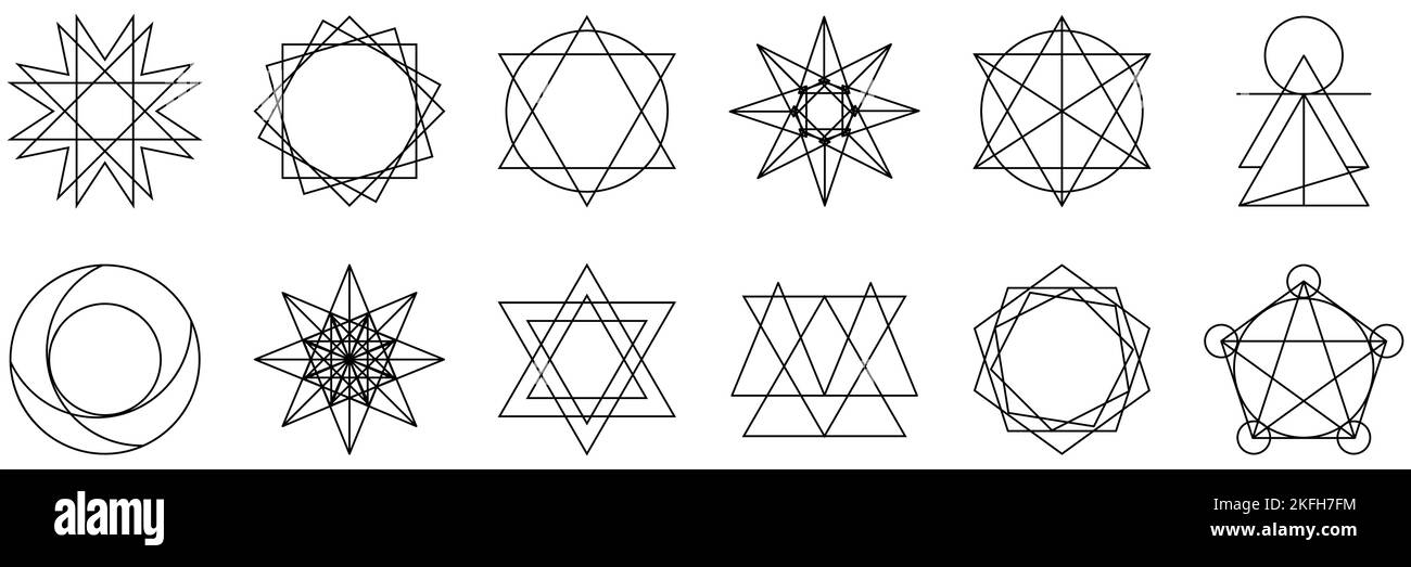 Set of abstract sacred geometry shapes. Vector illustration isolated on white background Stock Vector