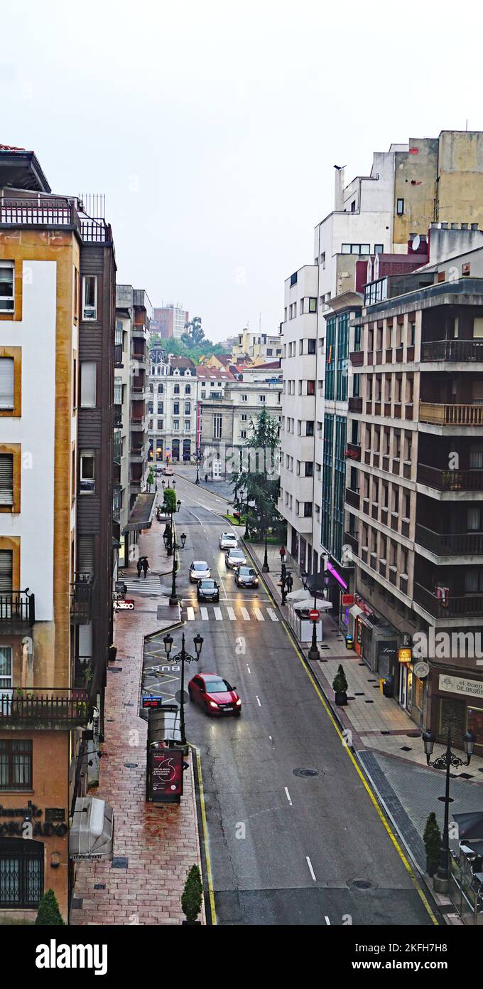 View of Jovellanos street in Oviedo; Principality of Asturias, Asturias, Spain, Europe Stock Photo