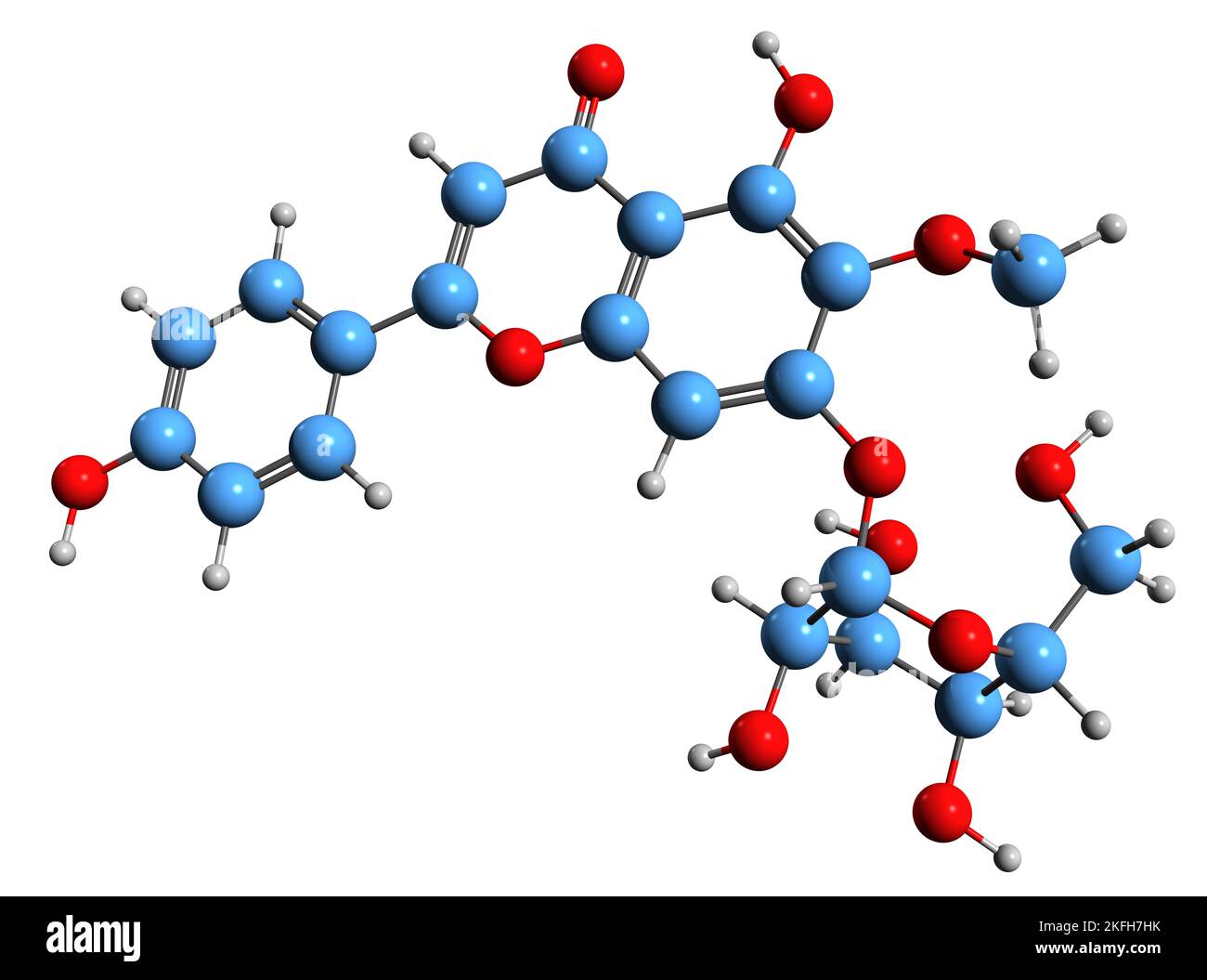 3D image of Homoplantaginin skeletal formula - molecular chemical structure of hispidulin-7-glucoside isolated on white background Stock Photo