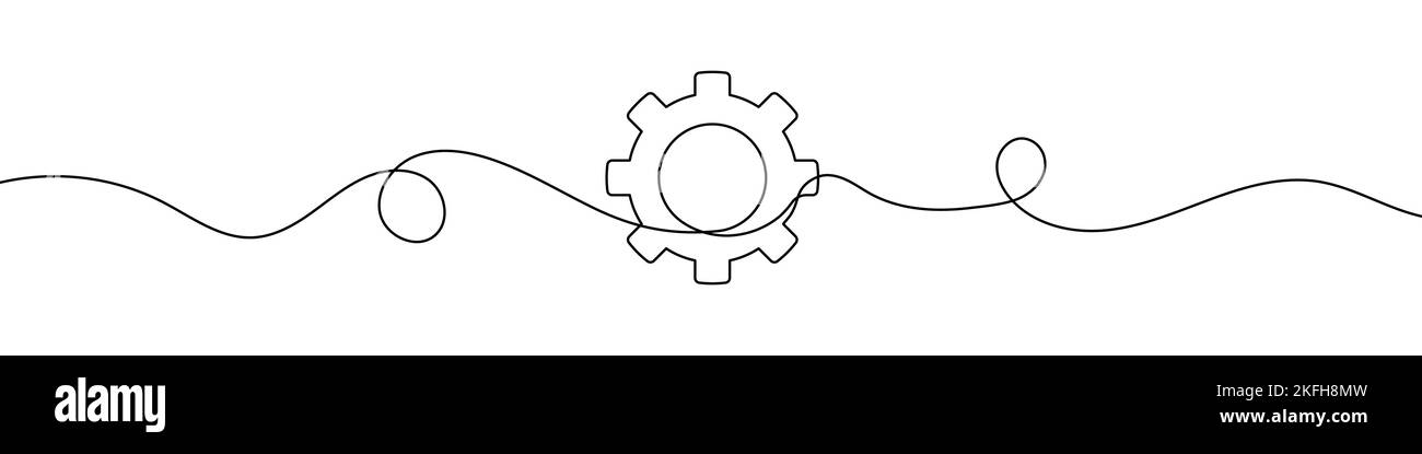 Gear in continuous line drawing style. Line art of a gear wheel symbol ...