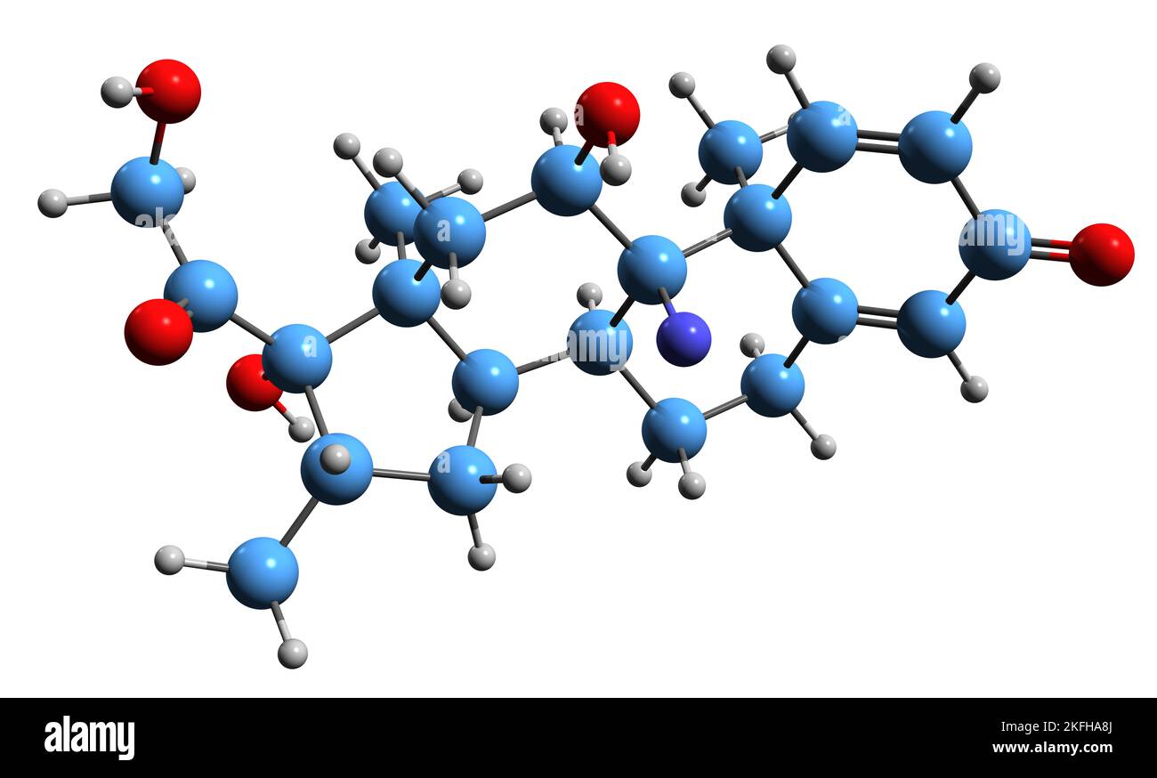 3D image of Dexamethasone skeletal formula - molecular chemical structure of  glucocorticoid medication isolated on white background Stock Photo
