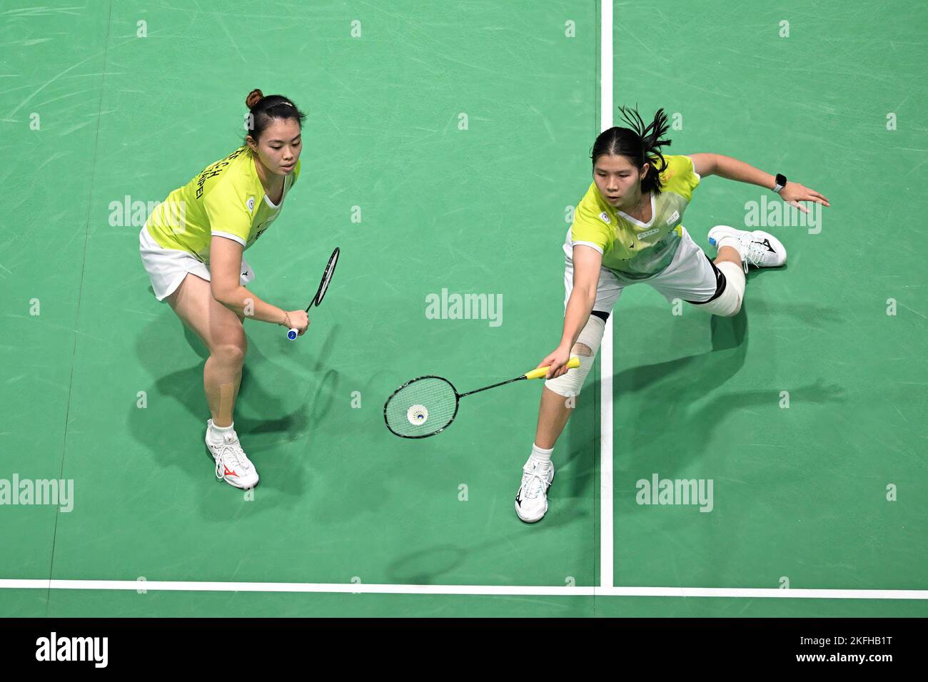 Lee Chia Hsin (L) and Teng Chun Hsun (R) of Chinese Taipei seen during the 2022 SATHIO GROUP Australian Badminton Open womens double quarter finals match against Mayu Matsumoto and Wakana Nagahara