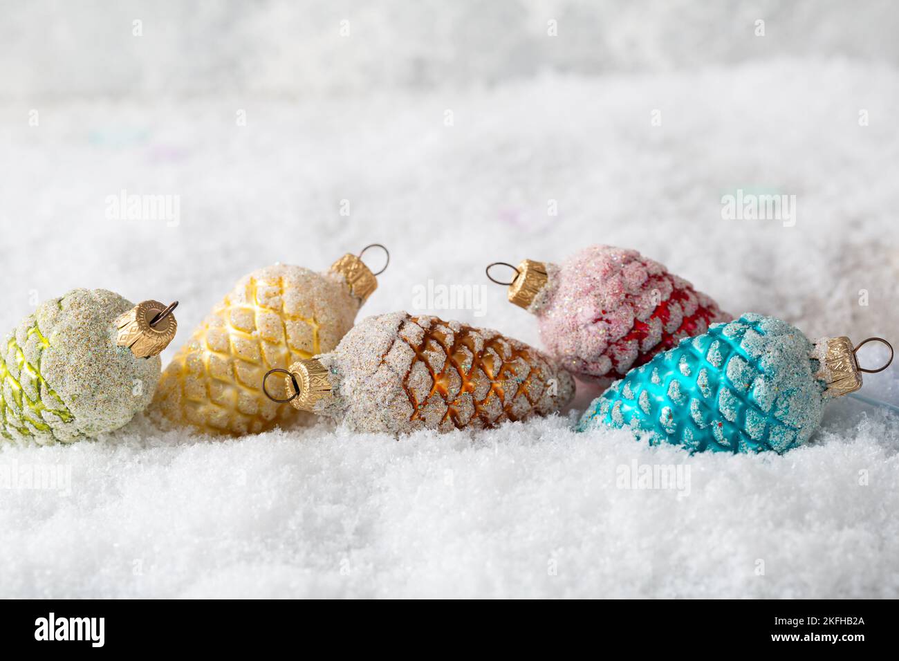 Holiday background with Christmas decorations pine cones Stock Photo