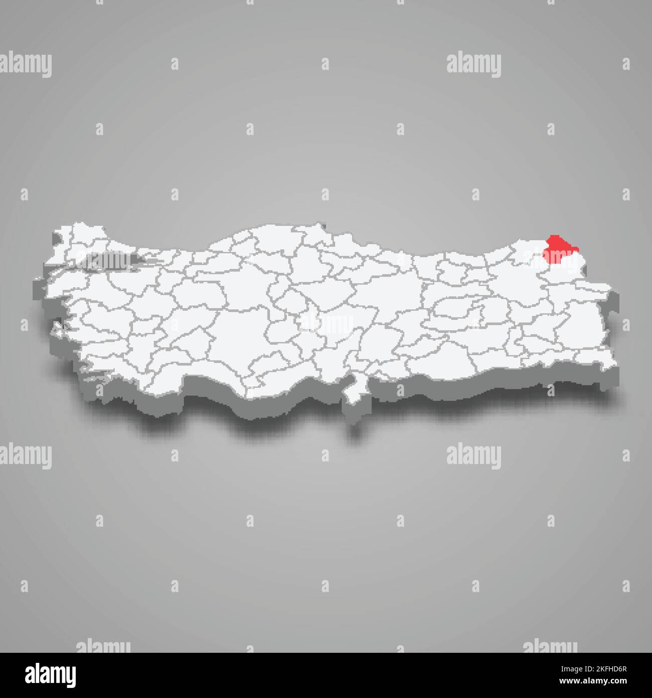 Ardahan region location within Turkey 3d isometric map Stock Vector