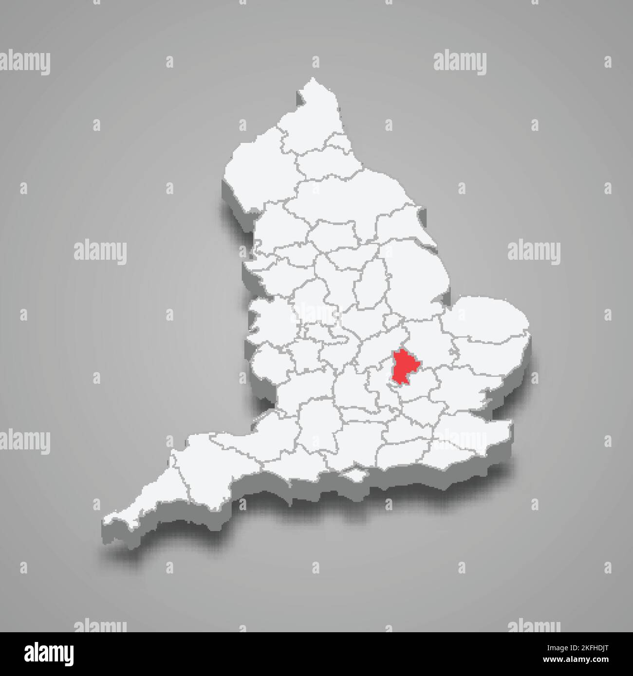 Bedfordshire county location within England 3d isometric map Stock