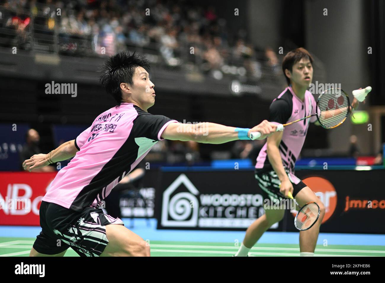 Sydney, Australia. 18th Nov, 2022. Yang Po-Hsuan and Lee Jhe-Huei of Chinese Taipei seen during the 2022 SATHIO GROUP Australian Badminton Open men's double quarter finals match against Fang-Chih Lee and Fang-Jen Lee of Chinese Taipei. Yang and Lee won the match 21-19, 14-21, 21-17. Credit: SOPA Images Limited/Alamy Live News Stock Photo