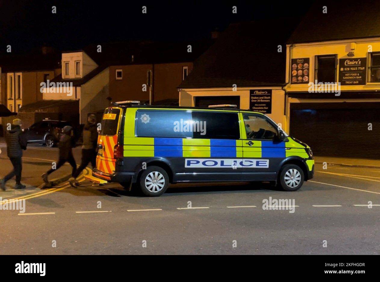 The scene at Severn Street in east Belfast, as PSNI Officers and the Army investigate the discovery of a suspicious object in the nearby Connswater Grove area. Picture date: Friday November 18, 2022. Stock Photo