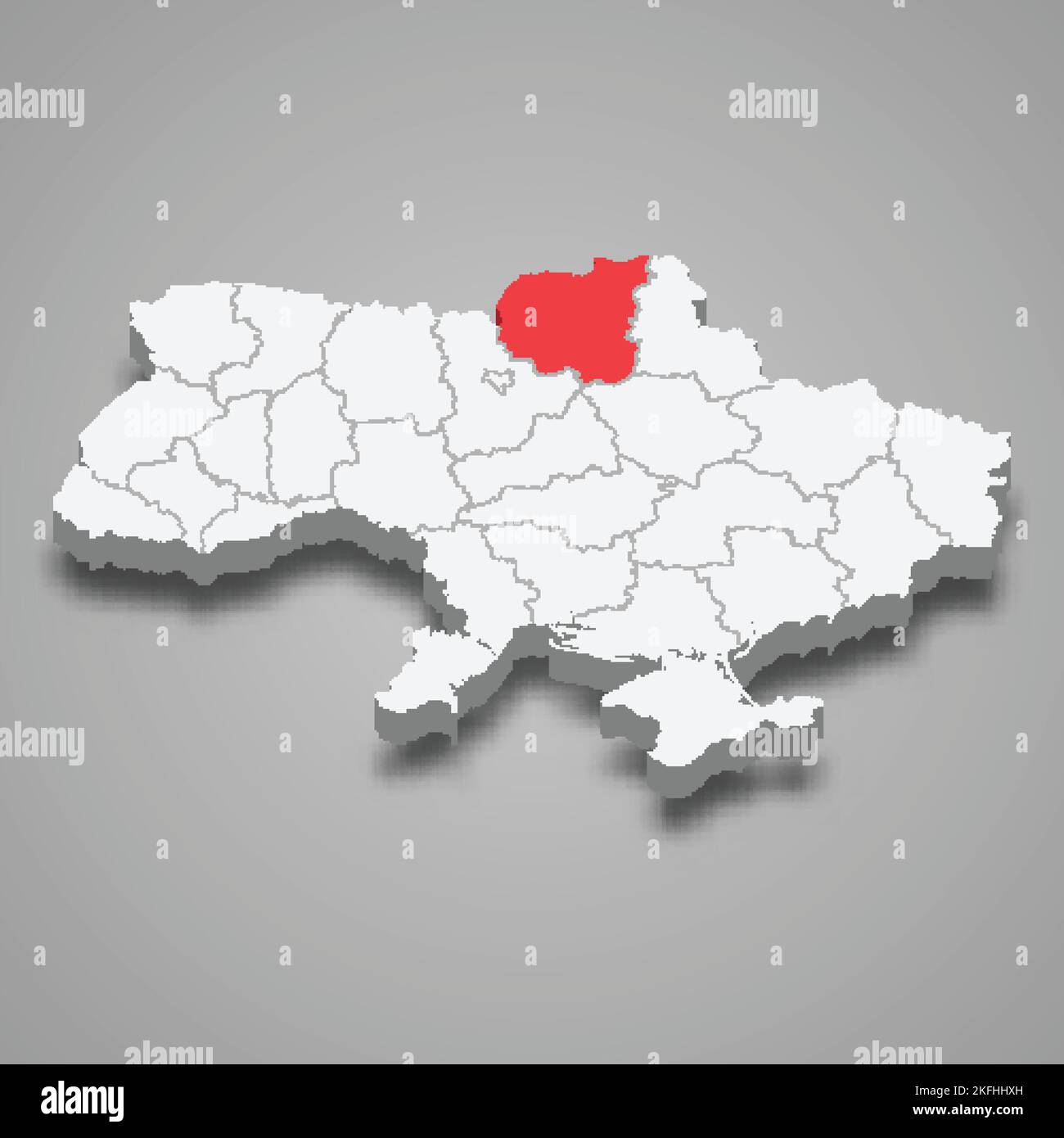 Chernihiv Oblast. Region location within Ukraine 3d isometric map Stock Vector