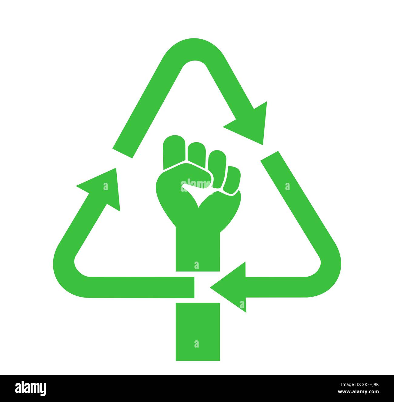 Recycle symbol and raised fist Green revolution for climate, ecology