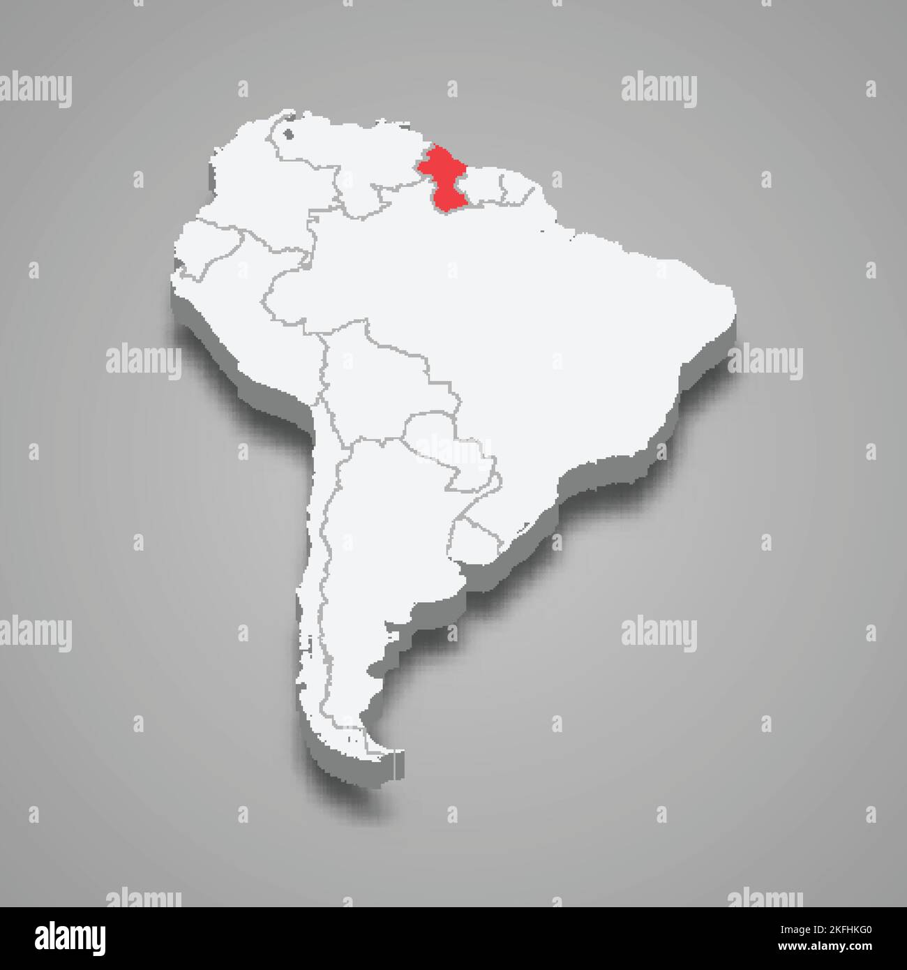 Guyana country location within South America. 3d isometric map Stock