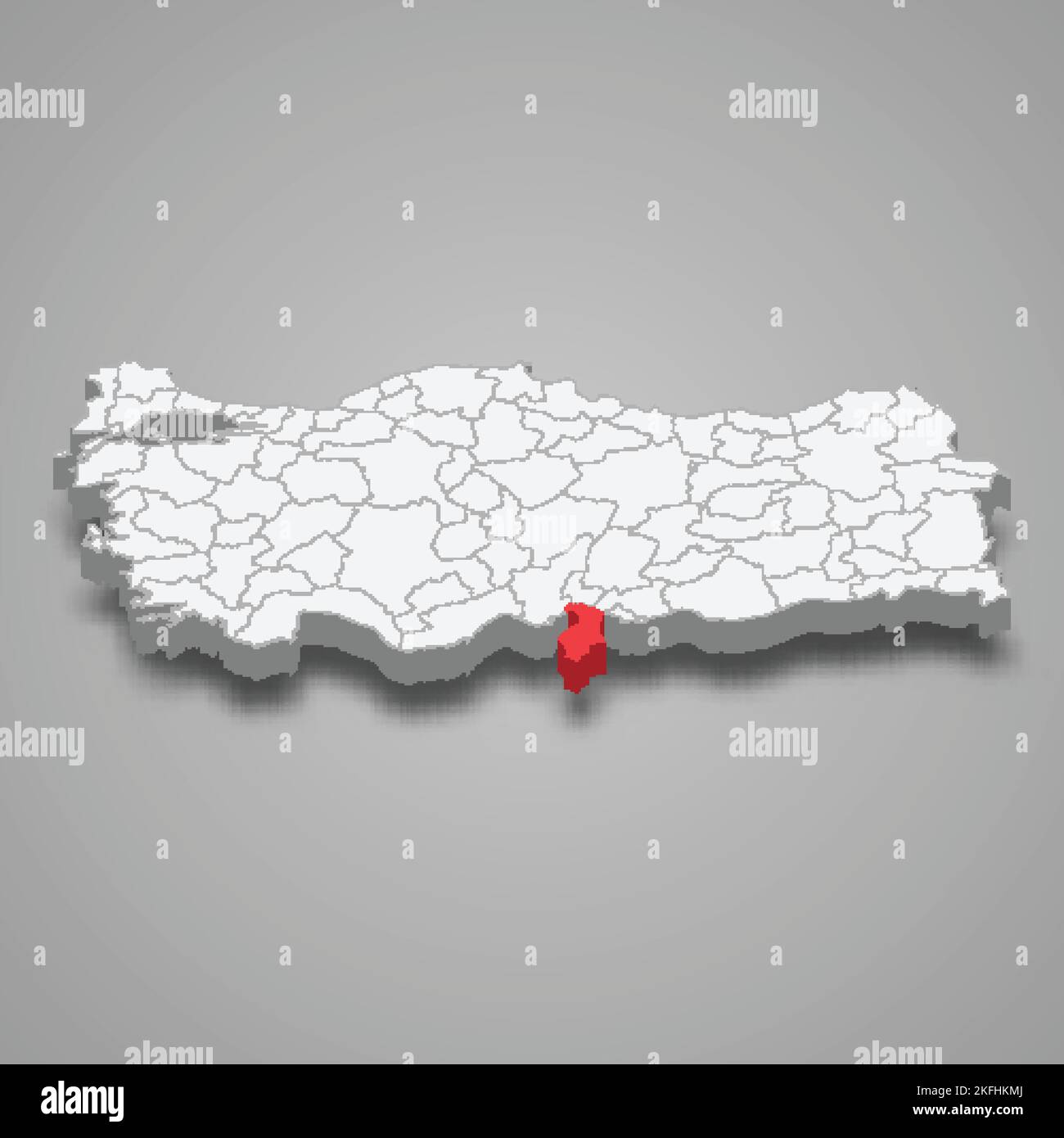 Hatay region location within Turkey 3d isometric map Stock Vector