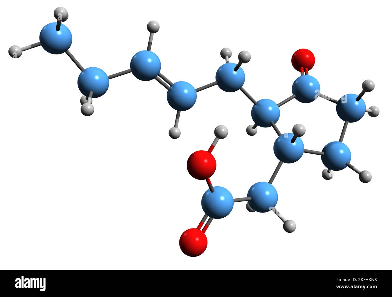 3D image of Jasmonic acid skeletal formula - molecular chemical structure of  plant hormone isolated on white background Stock Photo