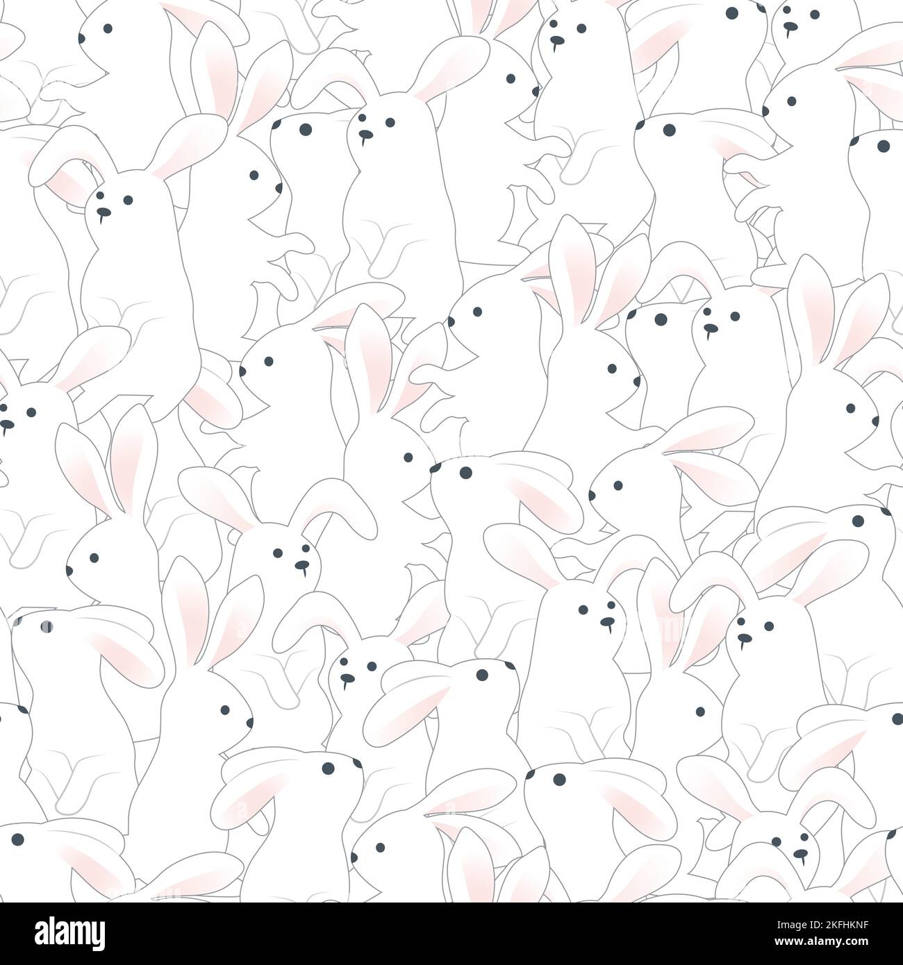 Seamless vector pattern in the form of a crowd of white rabbits. Stock Vector