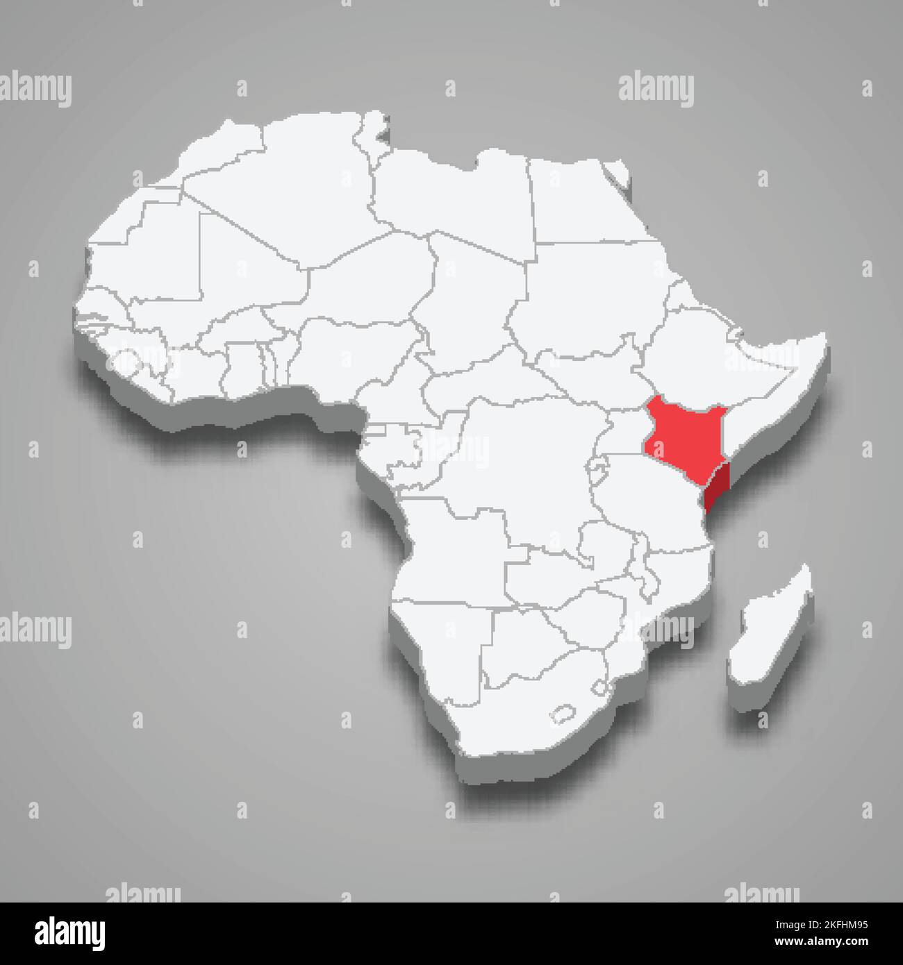 Kenya country location within Africa. 3d isometric map Stock Vector