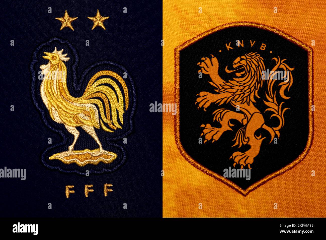 Logo of the Dutch Football Association Koninklijke Niederlandse Voetbal  Bond KNVB and the National team - Netherlands Stock Photo - Alamy