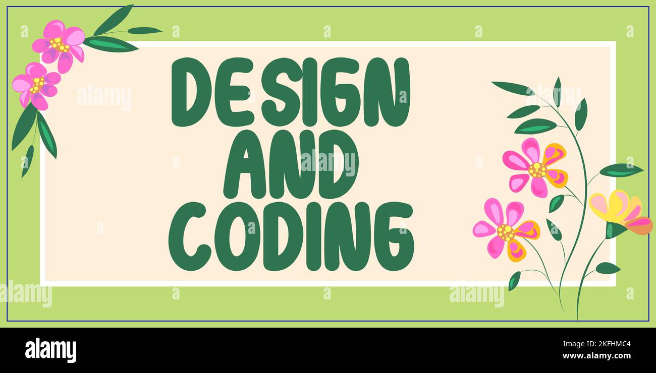 Conceptual caption Design And Coding, Word for HTML and programming, Cross platform development website Stock Photo