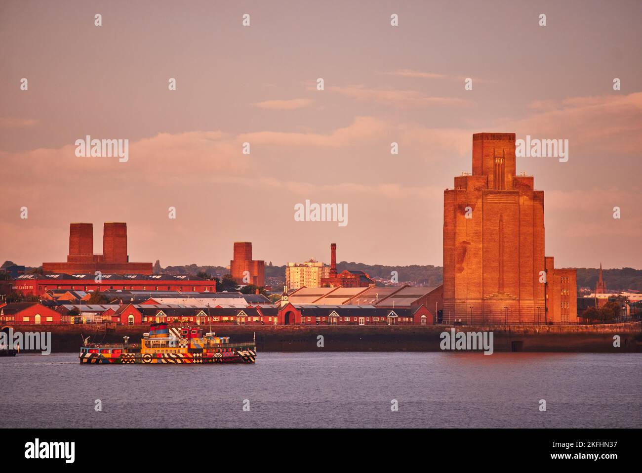 Pacific Road Birkenhead Tunnel Air Vent and Mersey ferry Dazzle Ferry, created by Sir Peter