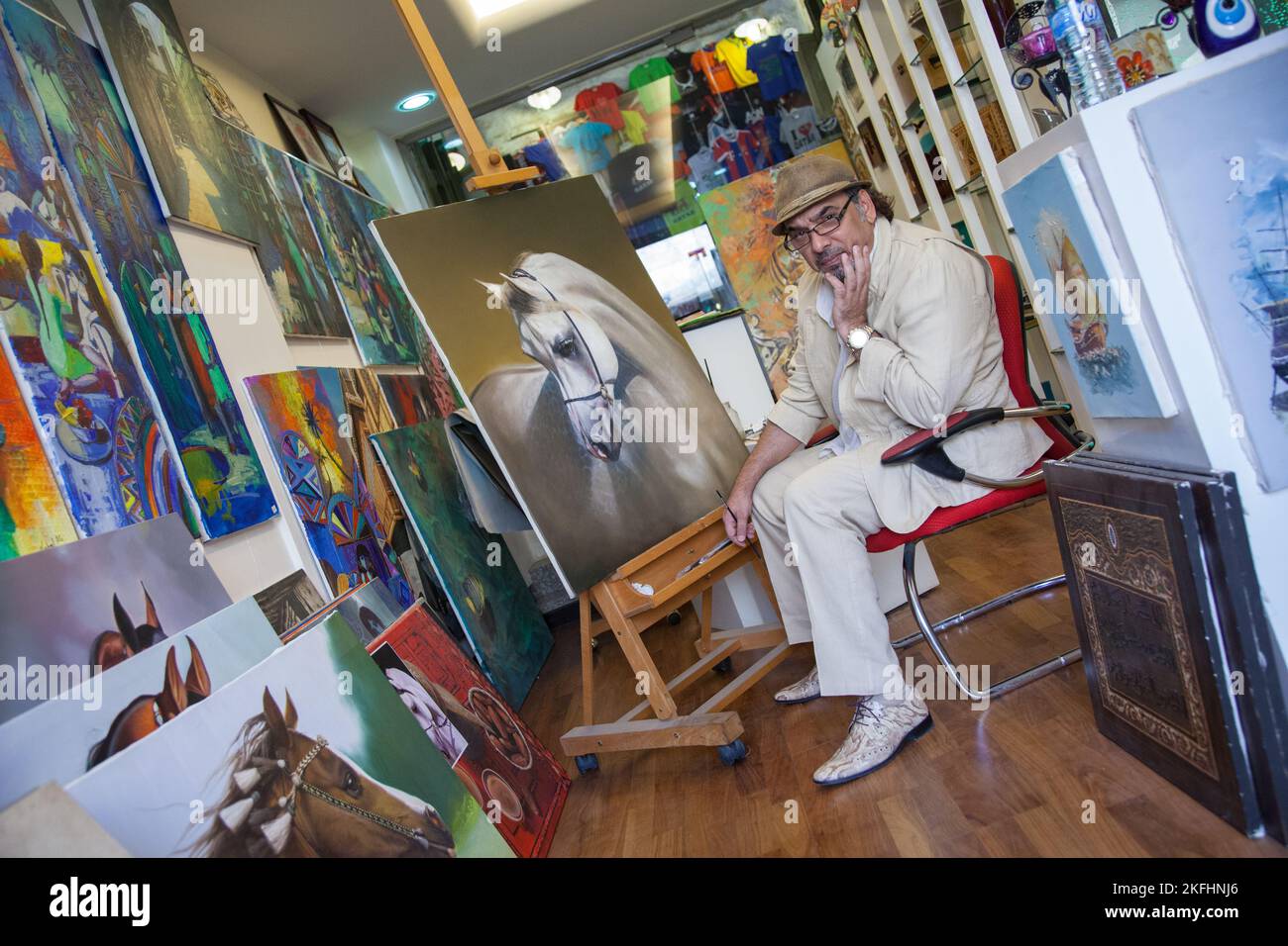 Doha, Qatar March 05, 2022 Fine artist in his studio in the