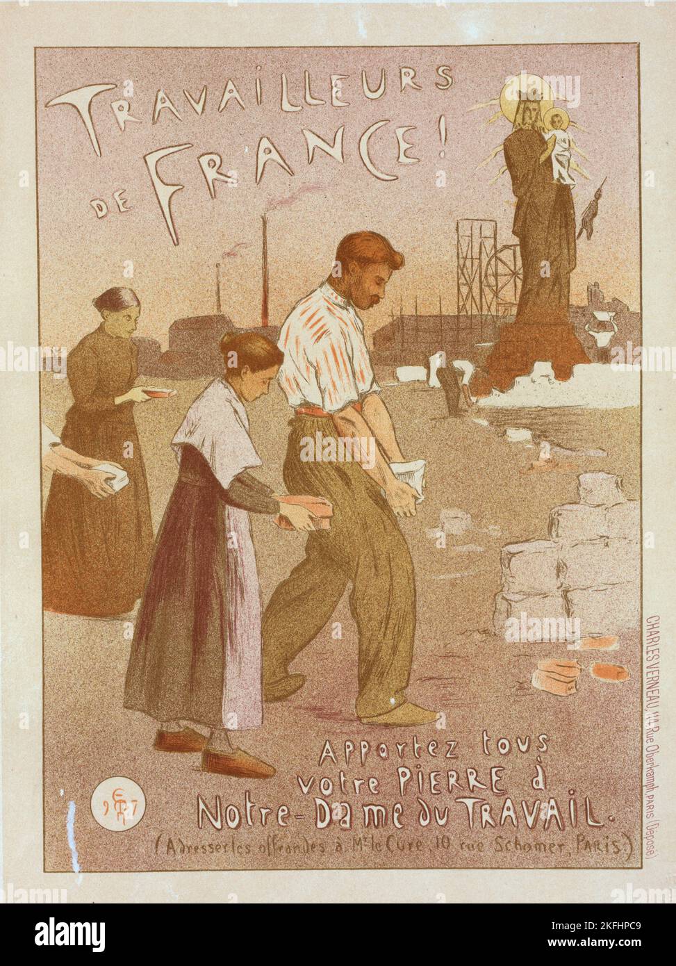 Affiche pour : &quot;Notre-Dame du Travail&quot;., c1900. [Publisher: Imprimerie Chaix; Place: Paris] Stock Photo