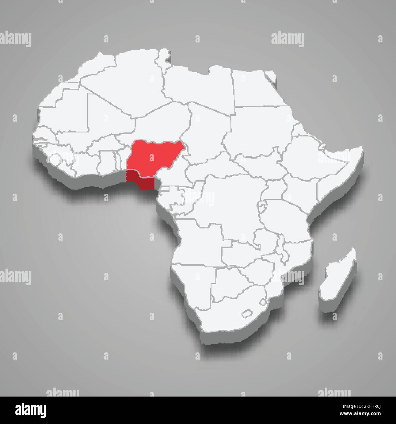 Nigeria country location within Africa. 3d isometric map Stock Vector