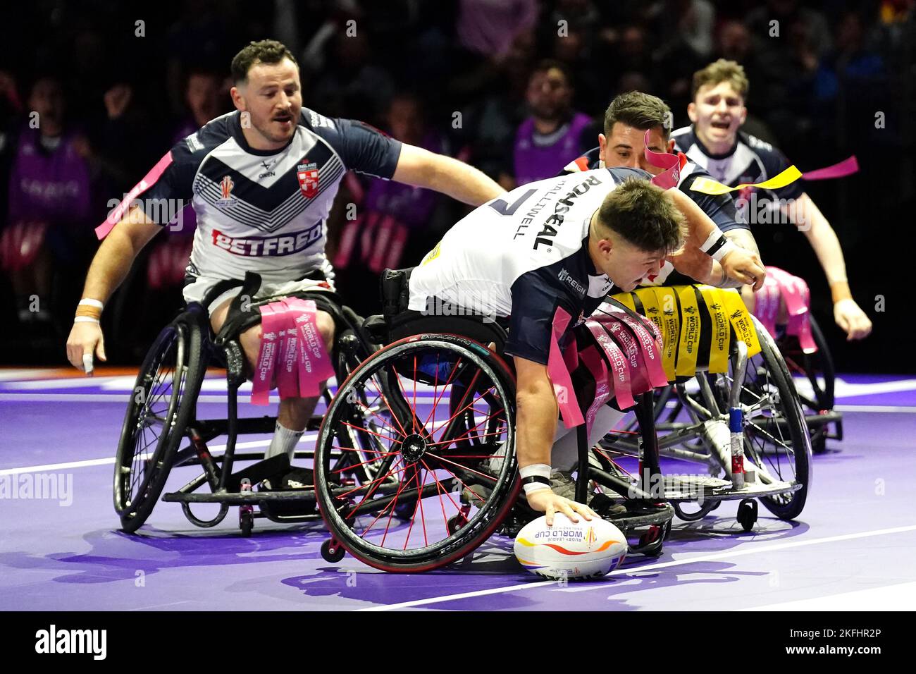 England's Tom Halliwell scores their side's fifth try of the game