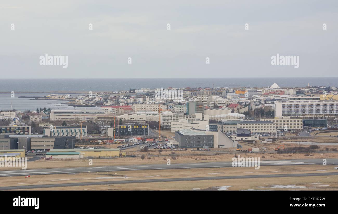 Reykjavik airport with the town in the background Stock Photo