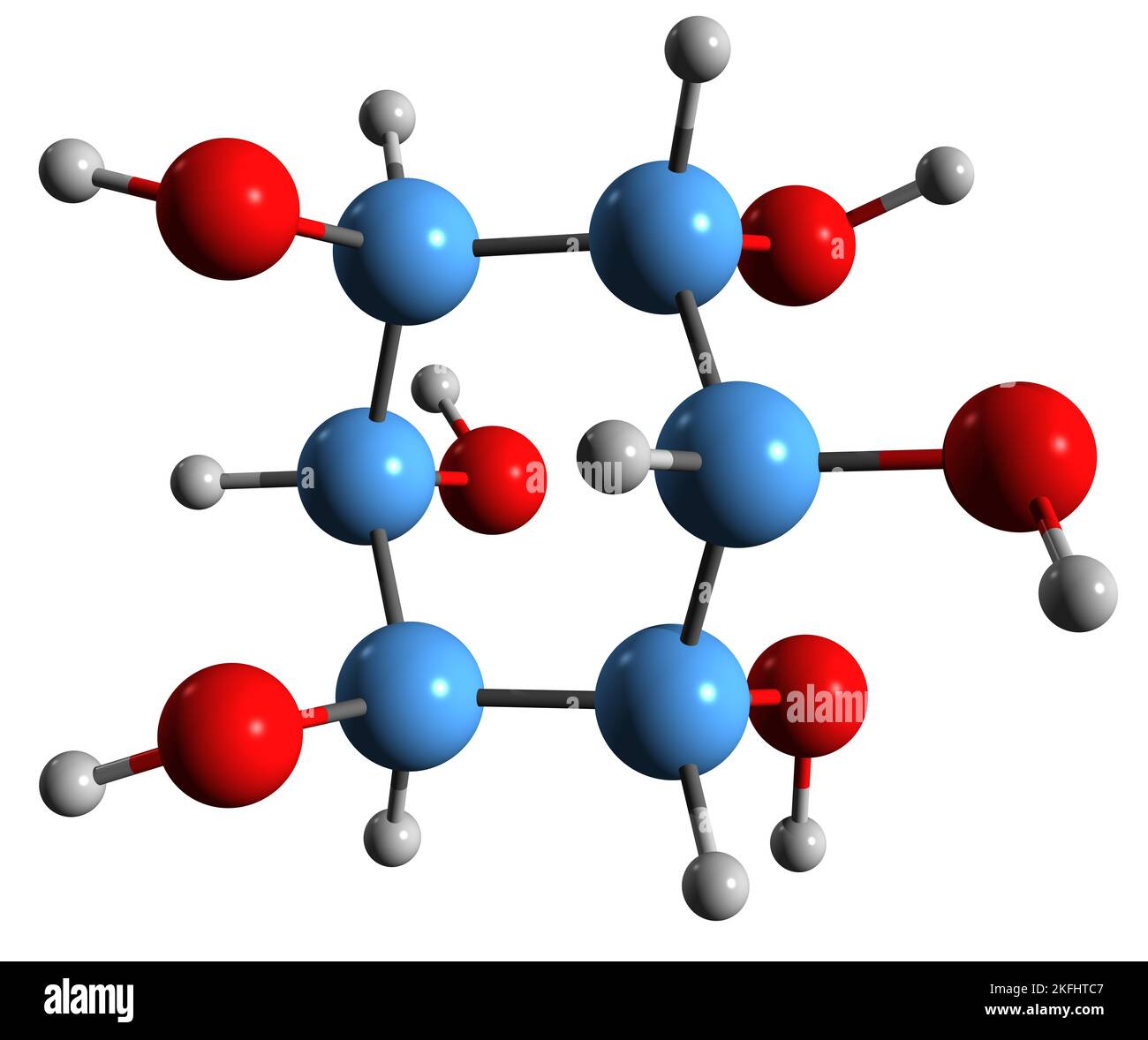 3D image of Inositol skeletal formula - molecular chemical structure of carbocyclic sugar Vitamin B8 isolated on white background Stock Photo