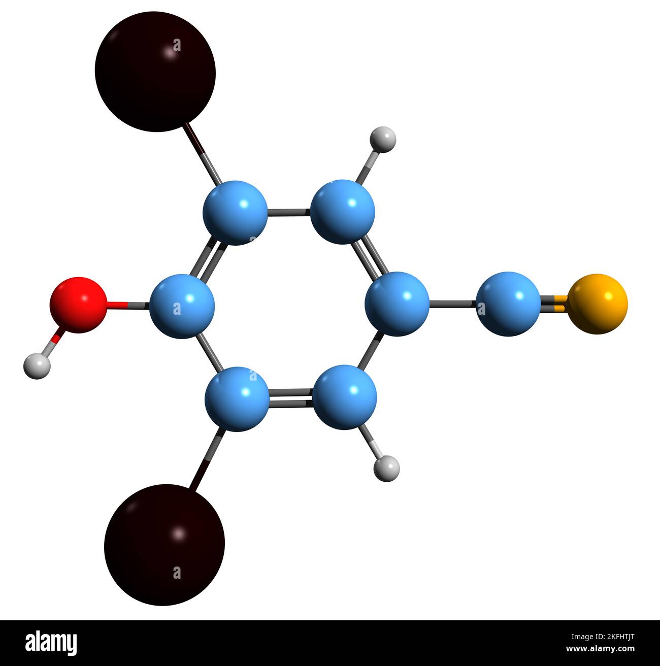 3D image of Ioxynil skeletal formula - molecular chemical structure of xenobiotic isolated on white background Stock Photo