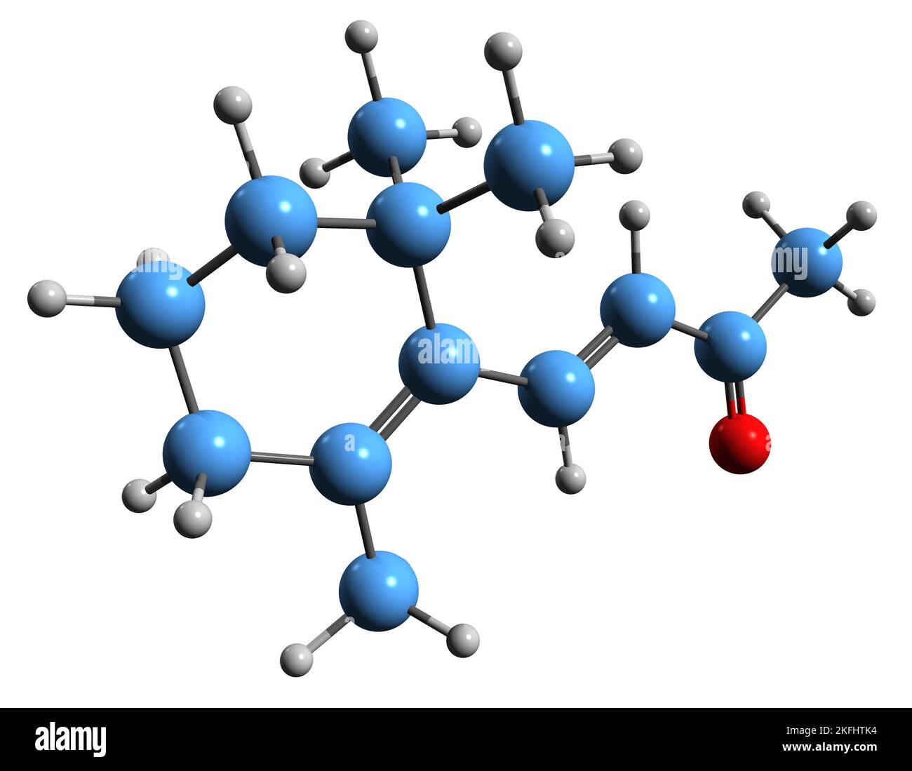 3D image of Ionone skeletal formula - molecular chemical structure of  rose ketone isolated on white background Stock Photo