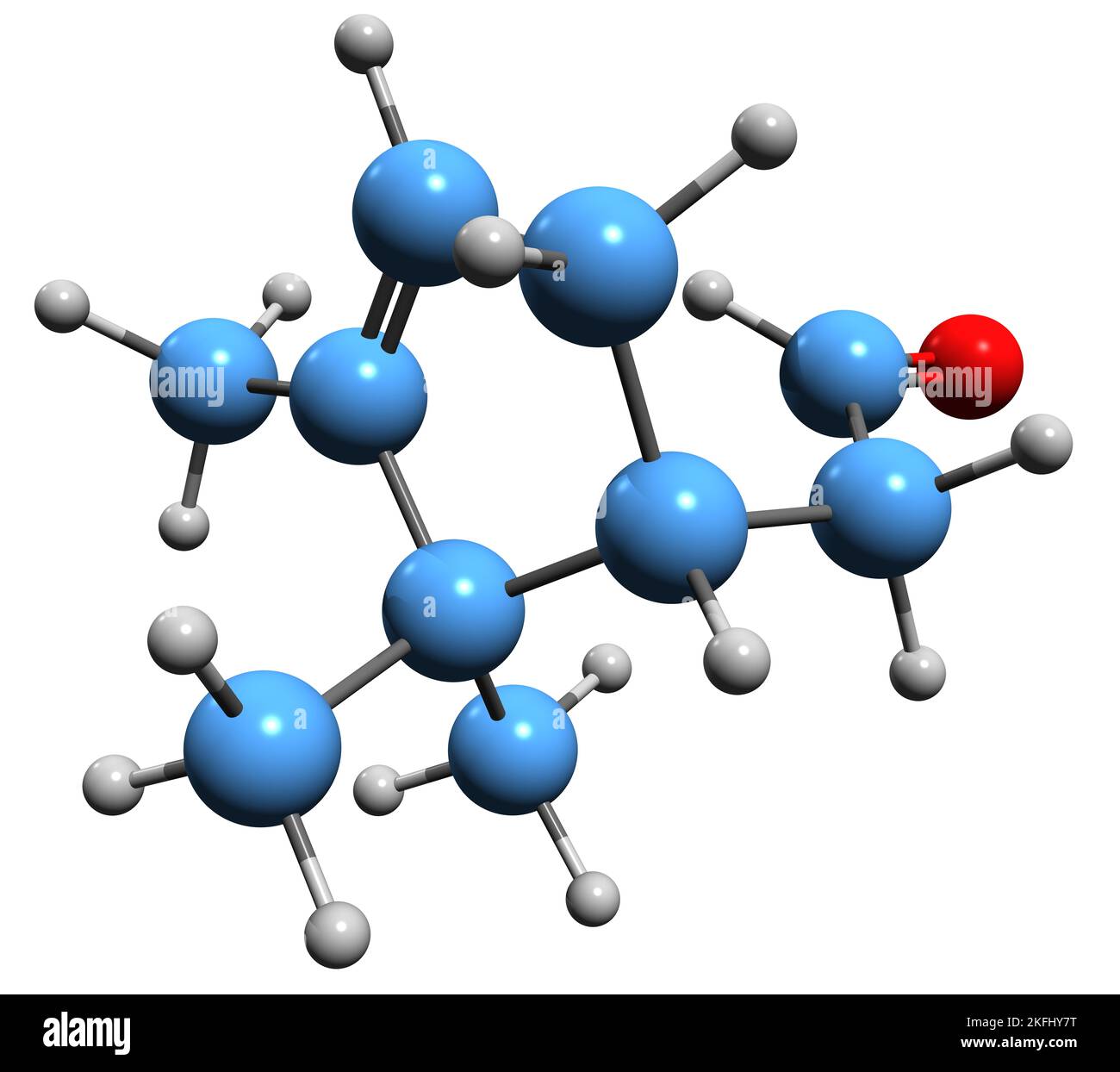 3D image of alpha-Campholenal skeletal formula - molecular chemical structure of Campholene aldehyde isolated on white background Stock Photo