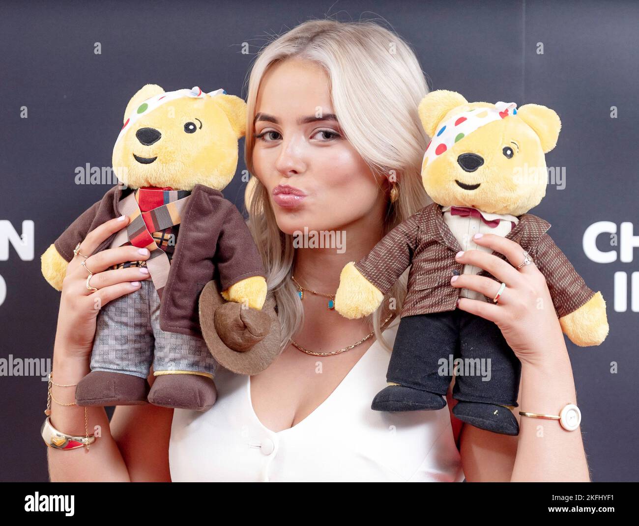 Doctor Who companion Millie Gibson with Doctor Who themed Pudsey Bears