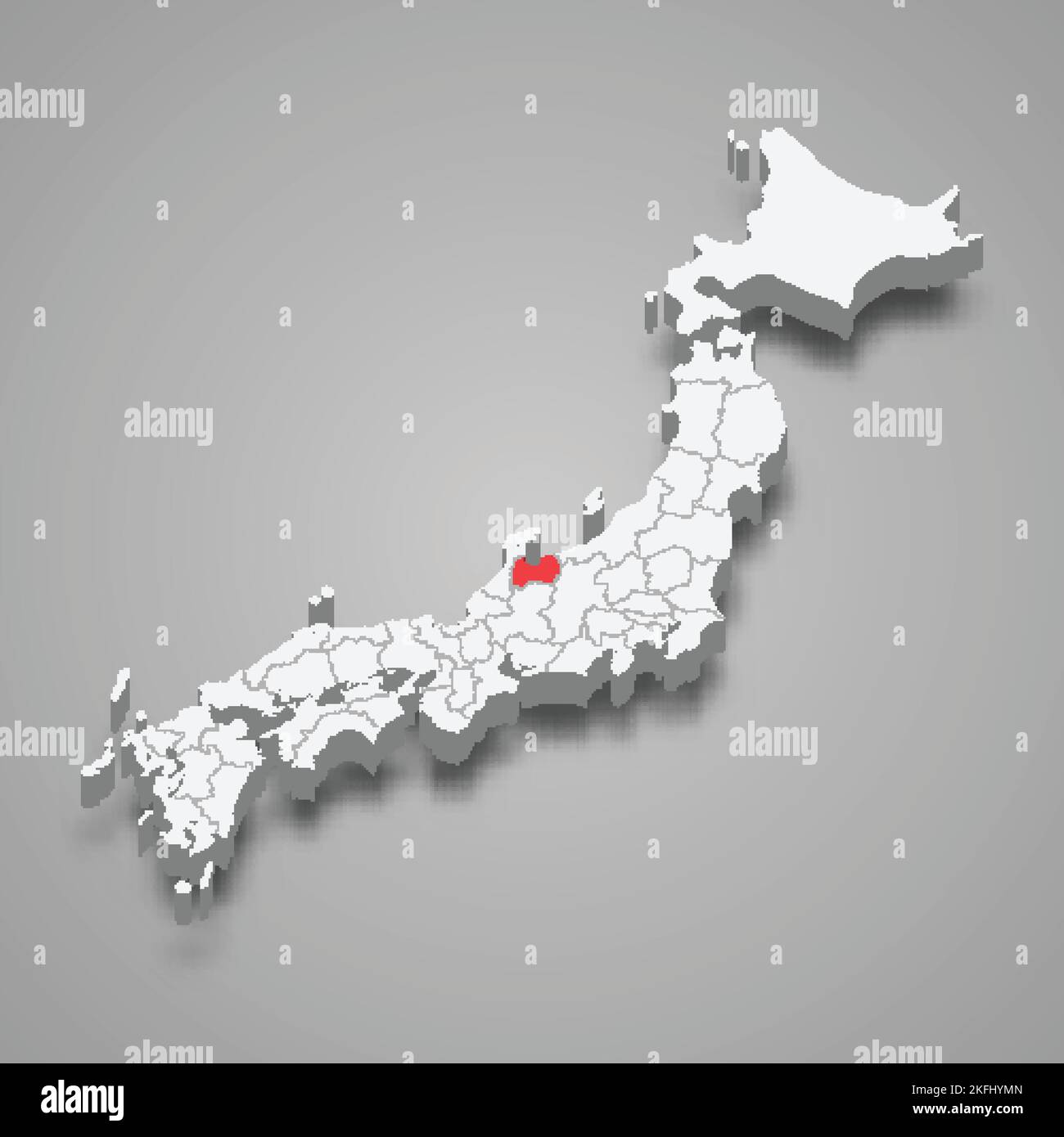 Toyama region location within Japan 3d isometric map Stock Vector