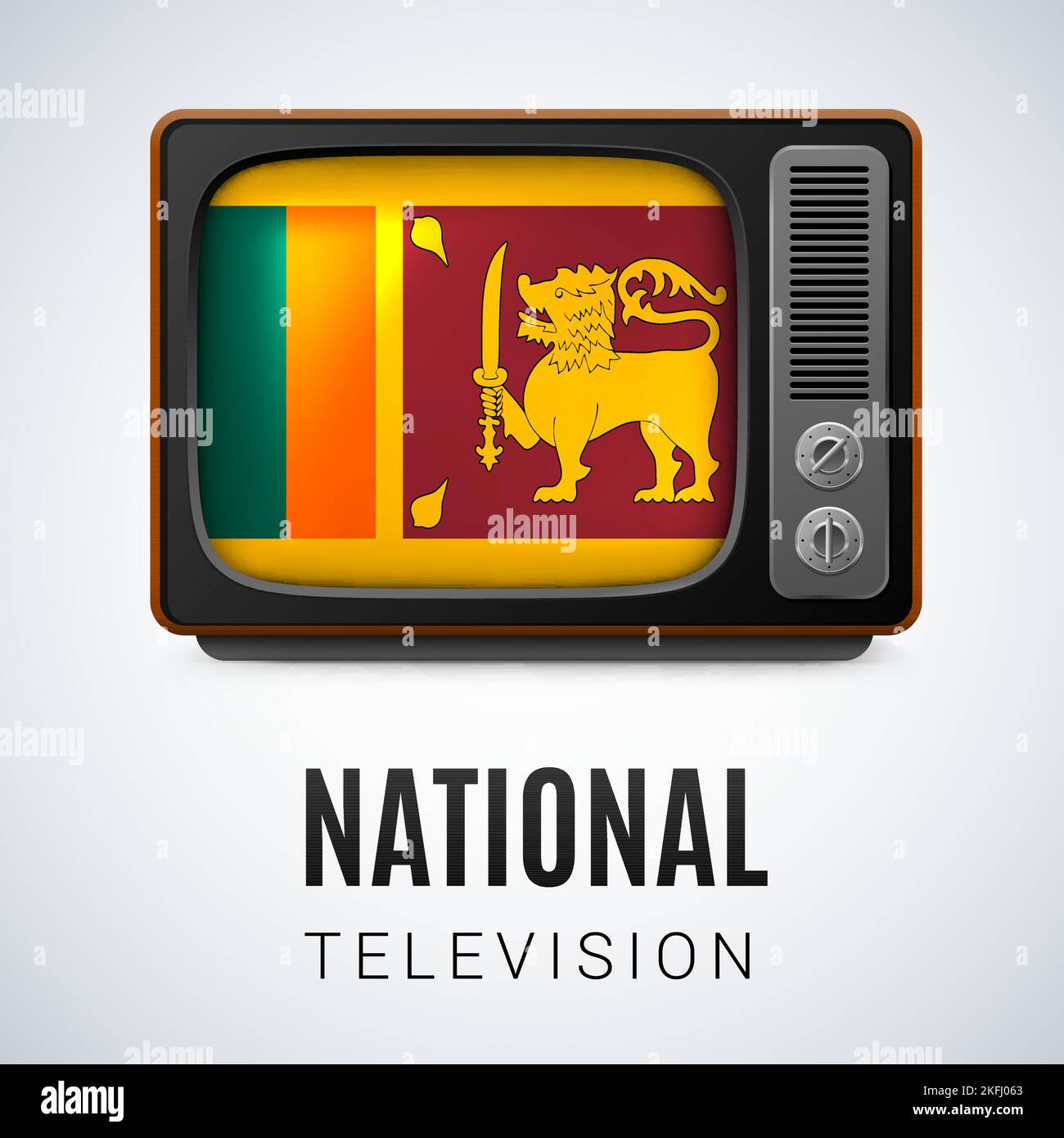 Vintage TV and Flag of Sri Lanka as Symbol National Television. Tele 