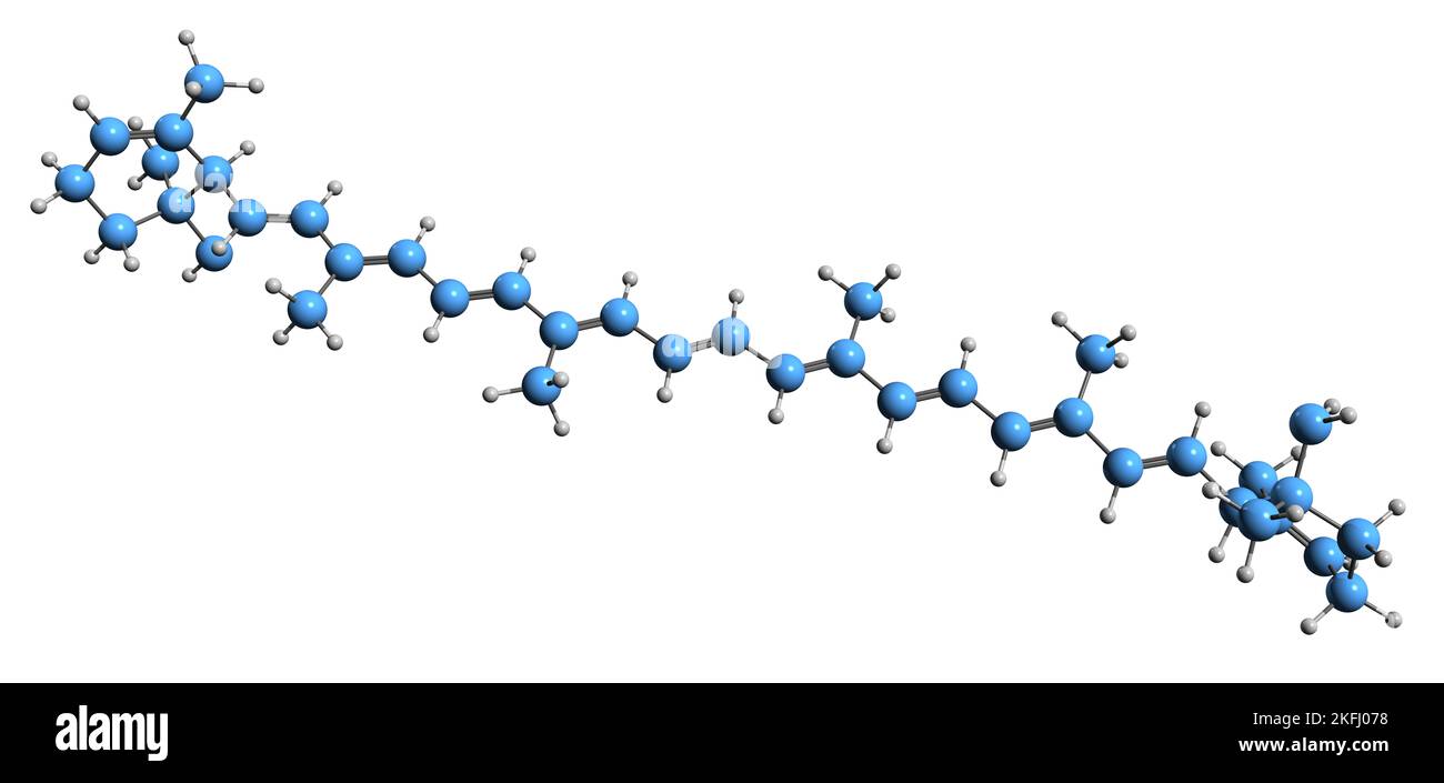 3D image of  epsilon-Carotene skeletal formula - molecular chemical structure of  photosynthetic pigment carotin isolated on white background Stock Photo