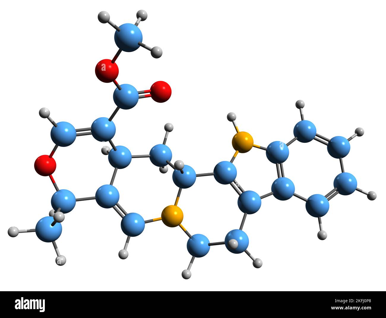 3D image of Cathenamine skeletal formula - molecular chemical structure of yohimban alkaloid isolated on white background Stock Photo
