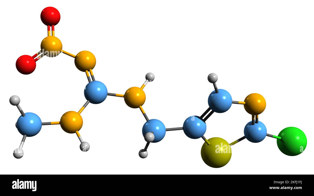 3D image of Clothianidin skeletal formula - molecular chemical structure of  neonicotinoid insecticide isolated on white background Stock Photo