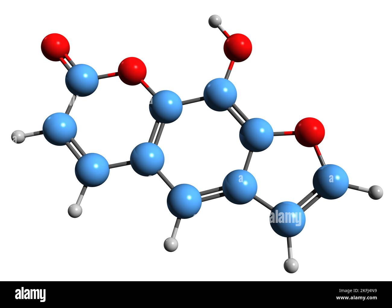 3D image of Xanthotoxol skeletal formula - molecular chemical structure of  furanocoumarin isolated on white background Stock Photo