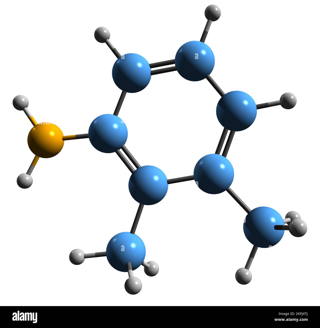 3D image of Xylidine skeletal formula - molecular chemical structure of xylene amine isolated on white background Stock Photo