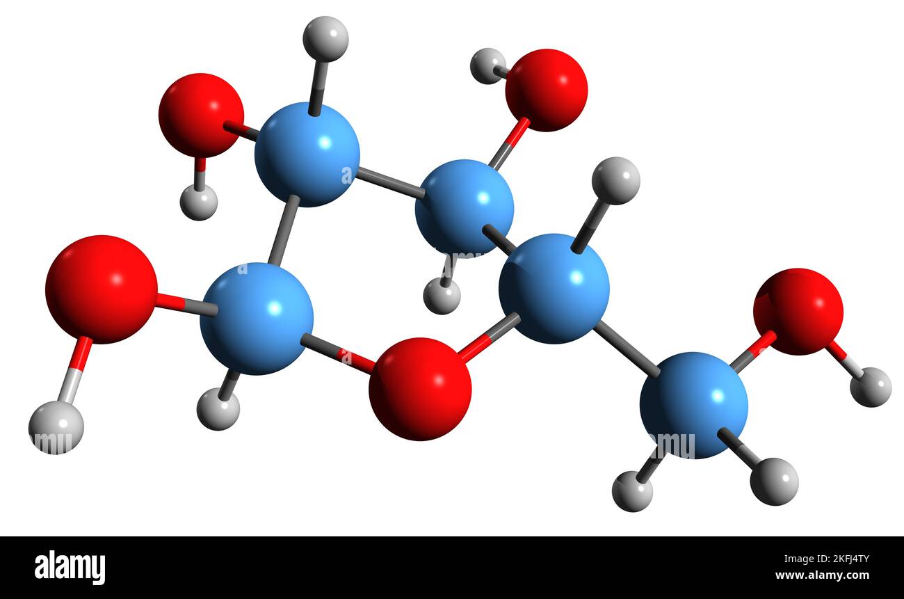 3D image of Xylose skeletal formula molecular chemical structure of Wood sugar isolated on