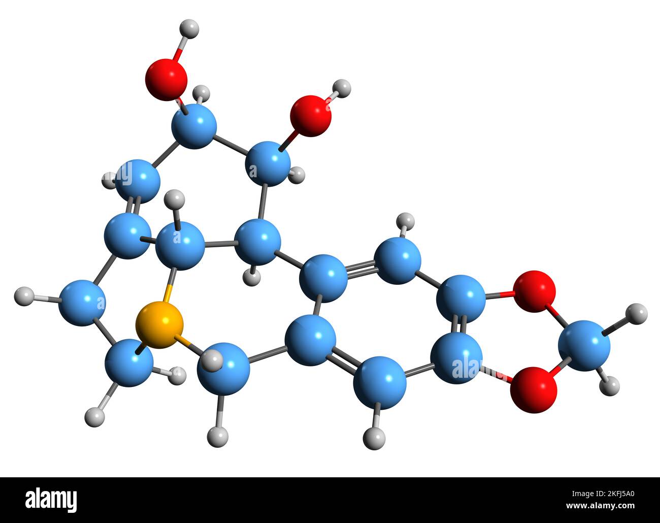3D image of Lycorine skeletal formula - molecular chemical structure of  toxic alkaloid isolated on white background Stock Photo
