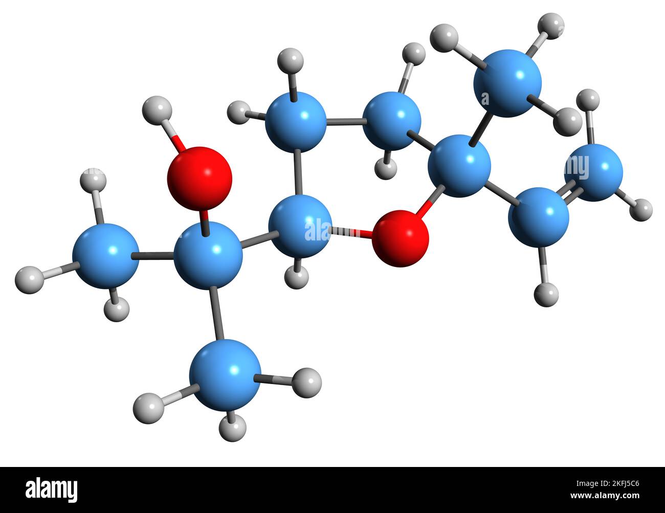 3D image of Linalool oxide skeletal formula - molecular chemical structure of Epoxydihydrolinalool I isolated on white background Stock Photo