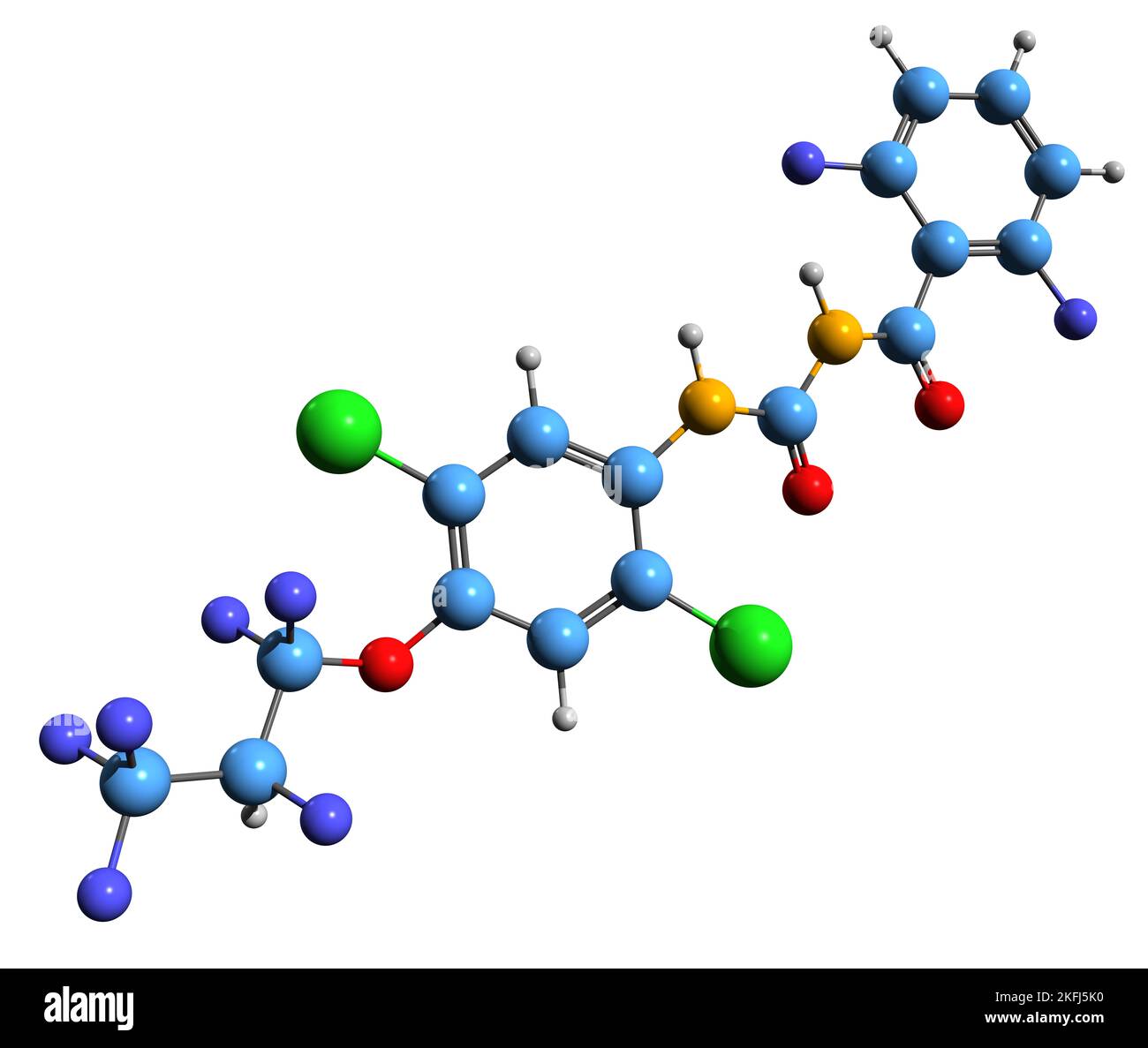 3D image of Lufenuron skeletal formula - molecular chemical structure of antihelminthic medication isolated on white background Stock Photo