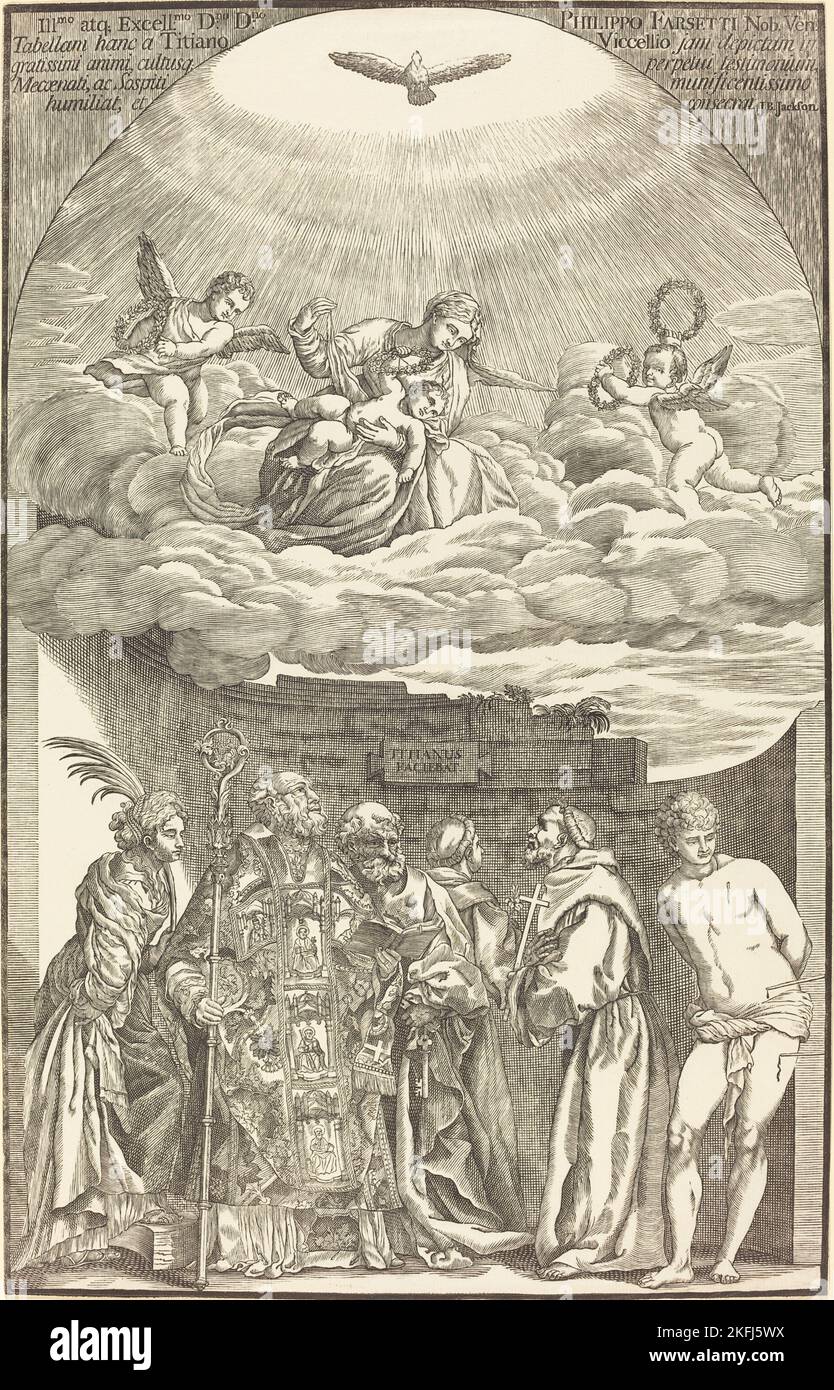 The Virgin in Clouds and Six Saints, 1742. Stock Photo