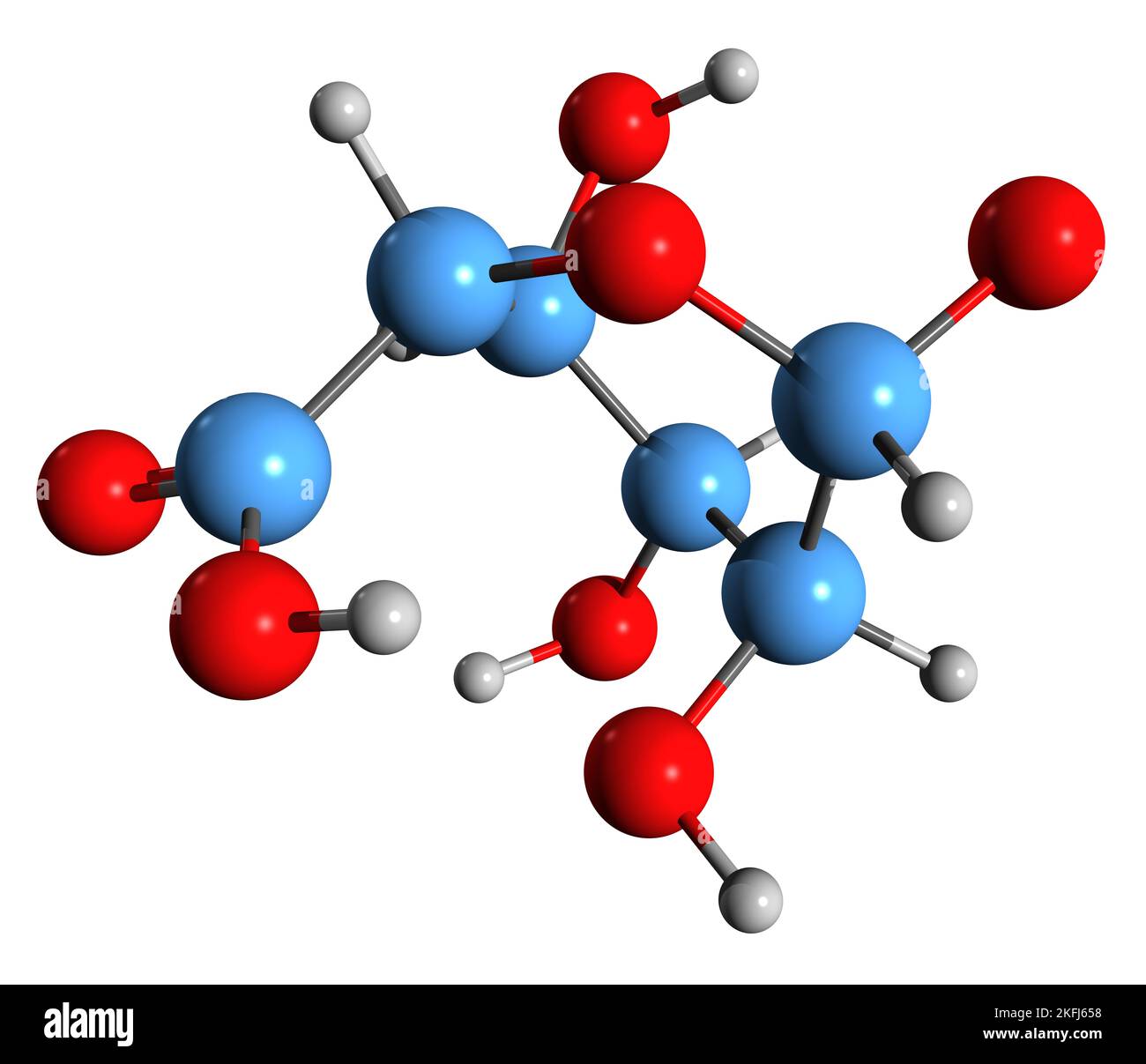 3D image of Mannuronic acid skeletal formula - molecular chemical structure of  uronic acid monosaccharide isolated on white background Stock Photo